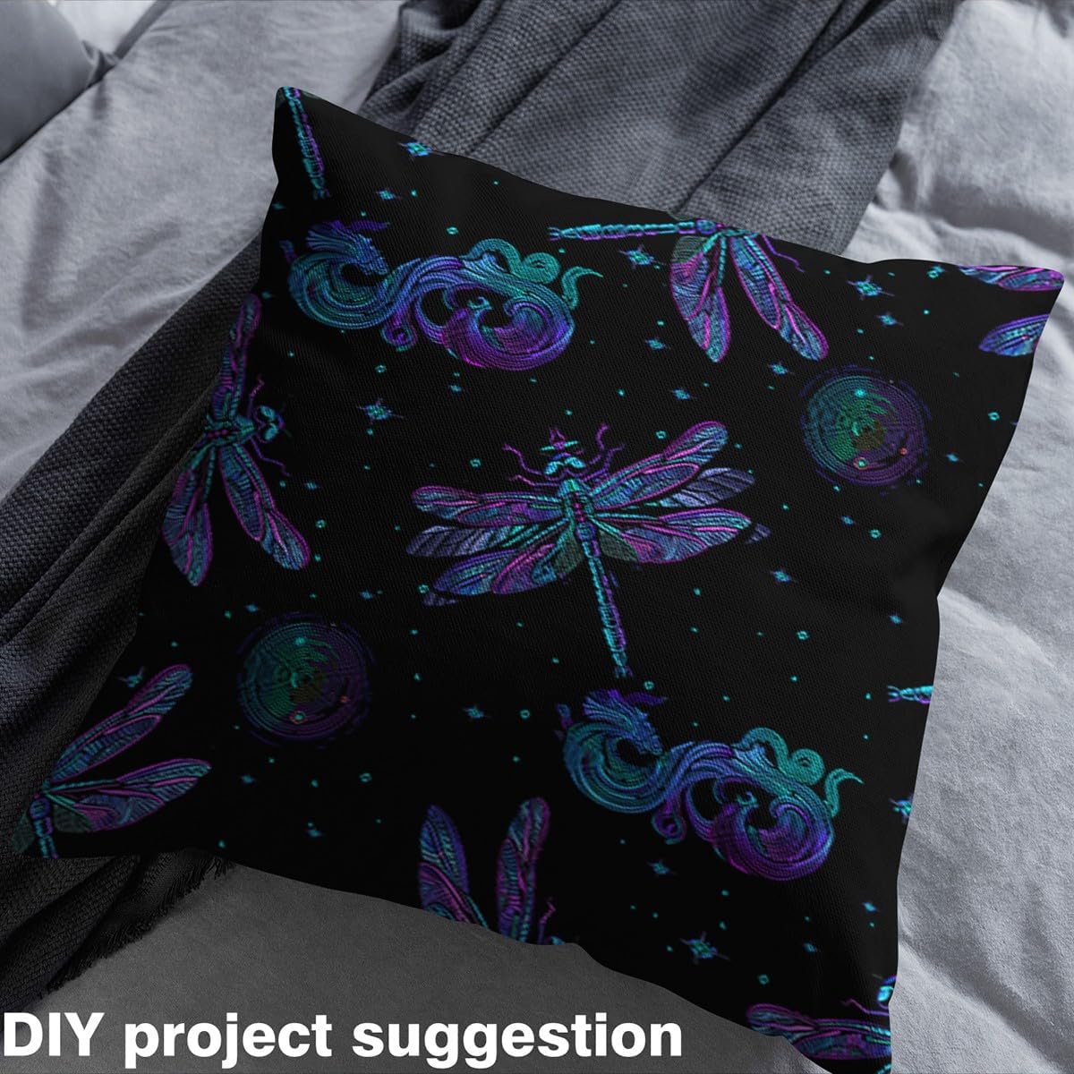 Dragonfly Decorative Fabric by The Yard Fluorescent Starry Galaxy Hippie Indoor Outdoor Upholstery Fabric Bohemian Cute Wild Animals Fabric for Quilting Sewing Arts DIY Craft,2 Yards