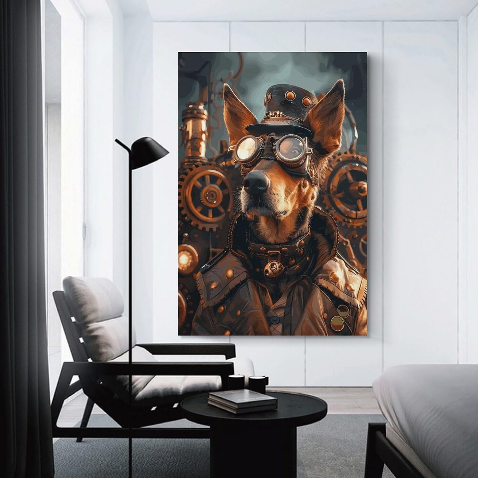 Junmoney Steampunk Dog Doberman Canvas Wall Decor 24x36inch(60x90cm), for Entrance Walls, Hall Decor Or Foyers, Wall Decor to Refresh Empty Corners