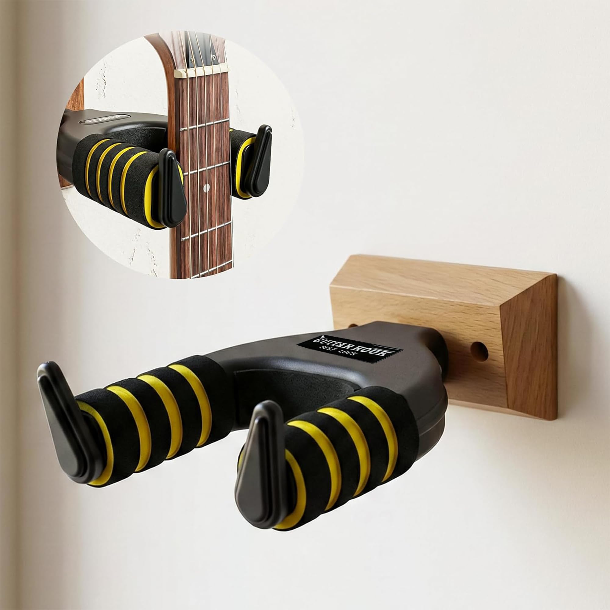 ARCTIC Guitar Hook Self Lock Wall Mount Hanger with Padded Arms, Black and Yellow, Wood Base Holds Upto 11 Kg.(Auto-Lock) (Stylish)-image-21