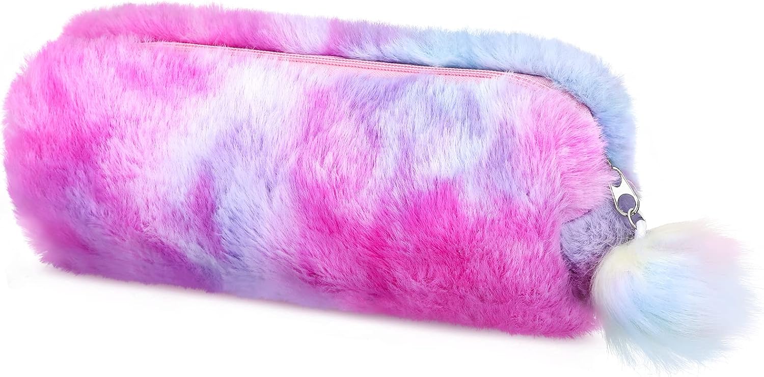 Greoer Fluffy Pencil Case Rainbow Pencil Case Girls Pencil Case Cute Stationery Makeup Pouch