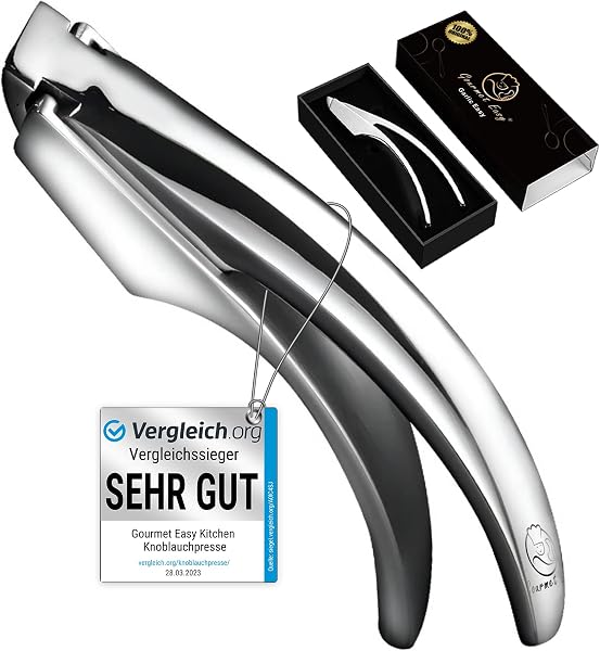 Gourmet Easy Edelstahl Knoblauchpresse mit 5 Jahren Ersatzversprechen