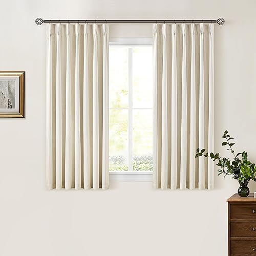 Miniatura 75 de Cortinas de lino 100% opacas de 90 pulgadas con pliegues de 2 paneles para sala de estar, con pestaña trasera plisada, cortinas oscuras con forma de