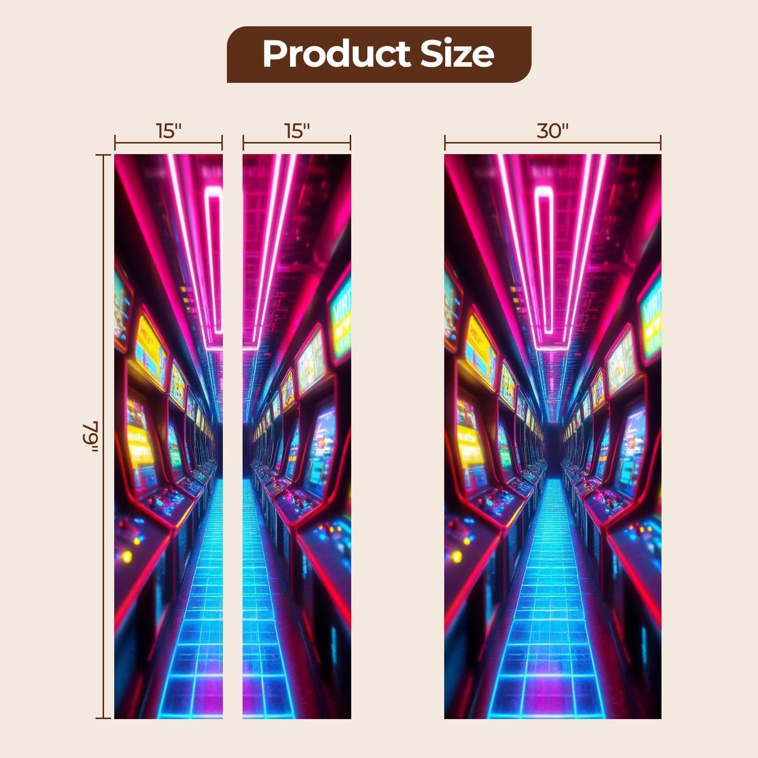 Door Sticker Decals 3D Murals Neon Retro Arcade 80s Arcade Machines Neon Lights Retro Design Sticker Murals Peel and Stick Wallpaper Self-Adhesive Door Poster for Bedroom Living Room 30"x79"