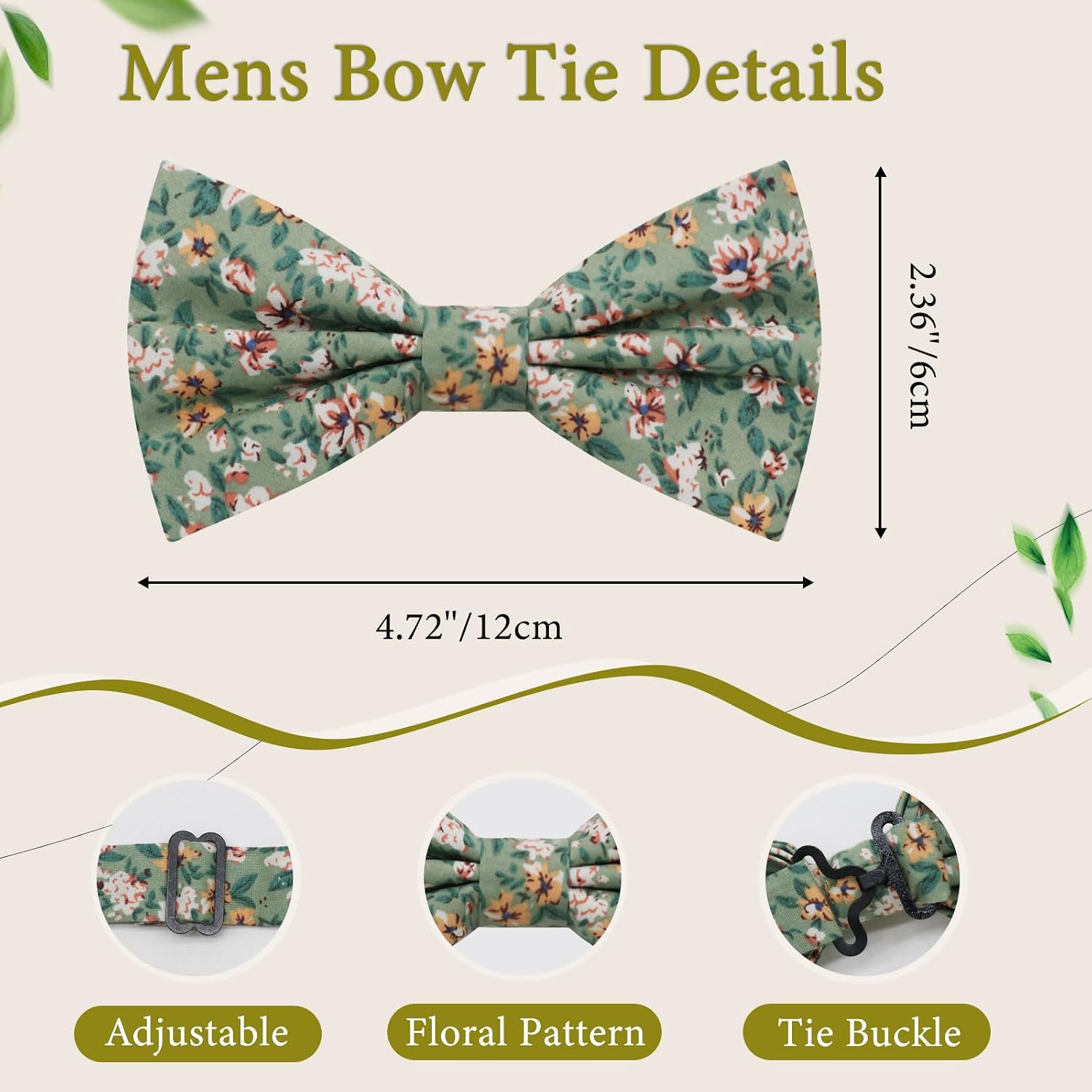 Floral Bow Ties for Men, Pre-tied Cotton Bowties Men Flower Printed Mens Bow Tie for Wedding Party Casual