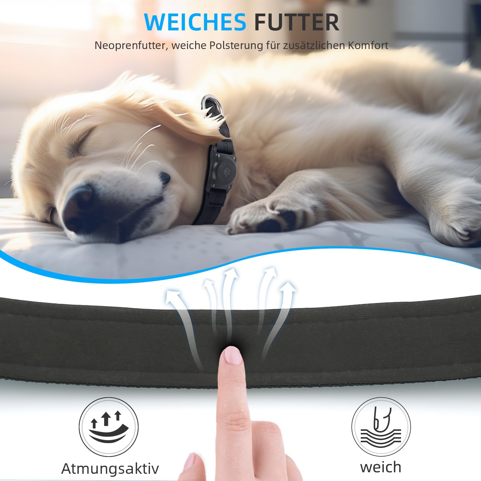 Upgraded AirTag Hundehalsband, IP68 Wasserdicht AirTag Hundehalsband Halter, Reflektierend, Ultra-Durable, Komfortabel Gepolstert, Heavy Duty Hundehalsbänder für Kleine Mittlere Große Hunde[Schwarz,L]