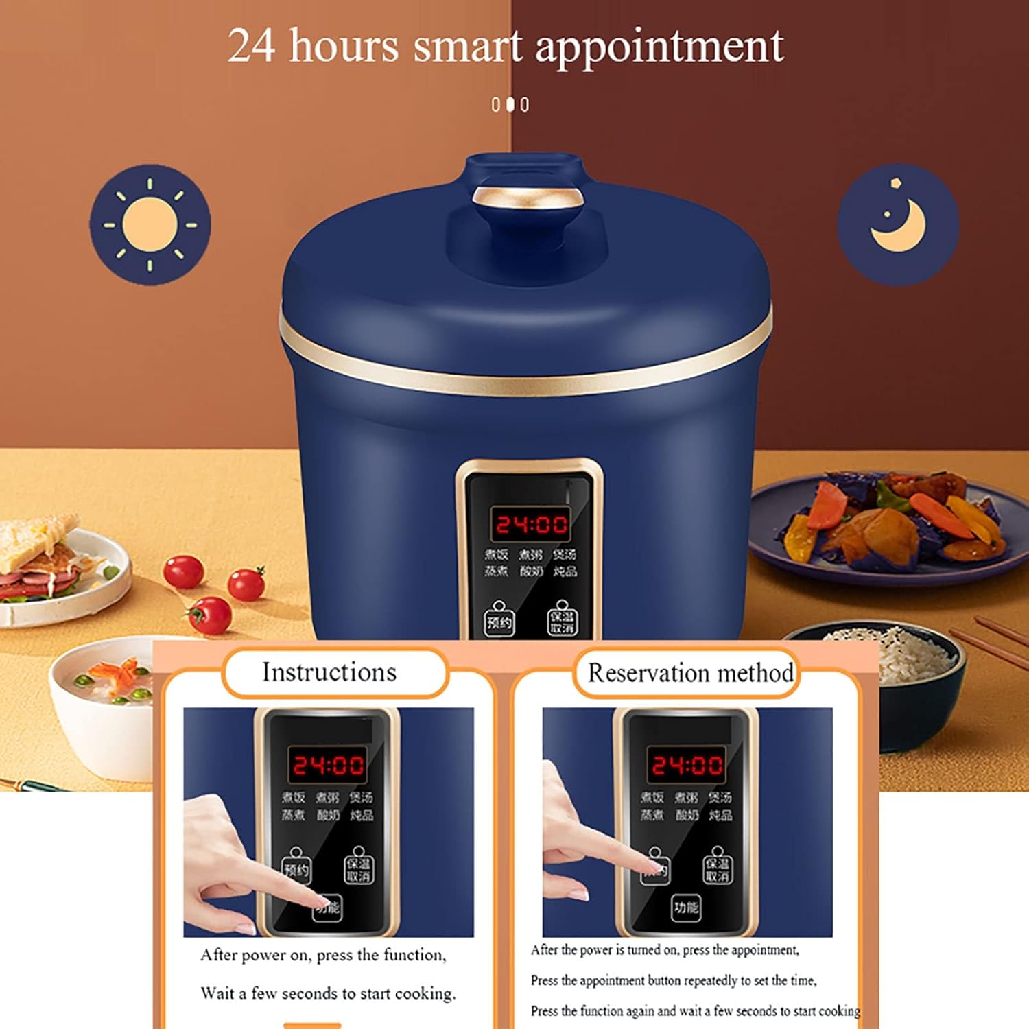 Rice Cooker with Steamer (3L) Non-stick Inner Pot, Intelligent Insulation and 24H Reservation, Make Rice & Steam Healthy Food & Vegetables 220-240V US/EU