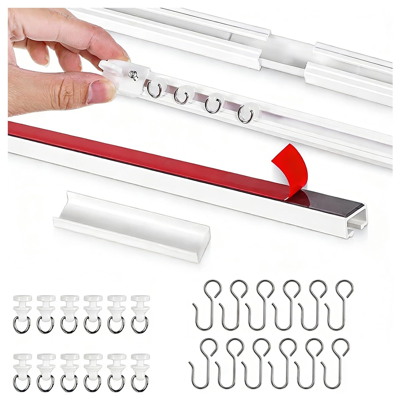 Tringle Rideau Sans Percage Rails à Rideaux, Tringle à Rideau Adhésive 2.0m 2.40m 3.0m 4.0m Rail de Rideau Sans Perçage pour Plafonds, les Maisons, les Bureaux, les Caravanes(3.20m)