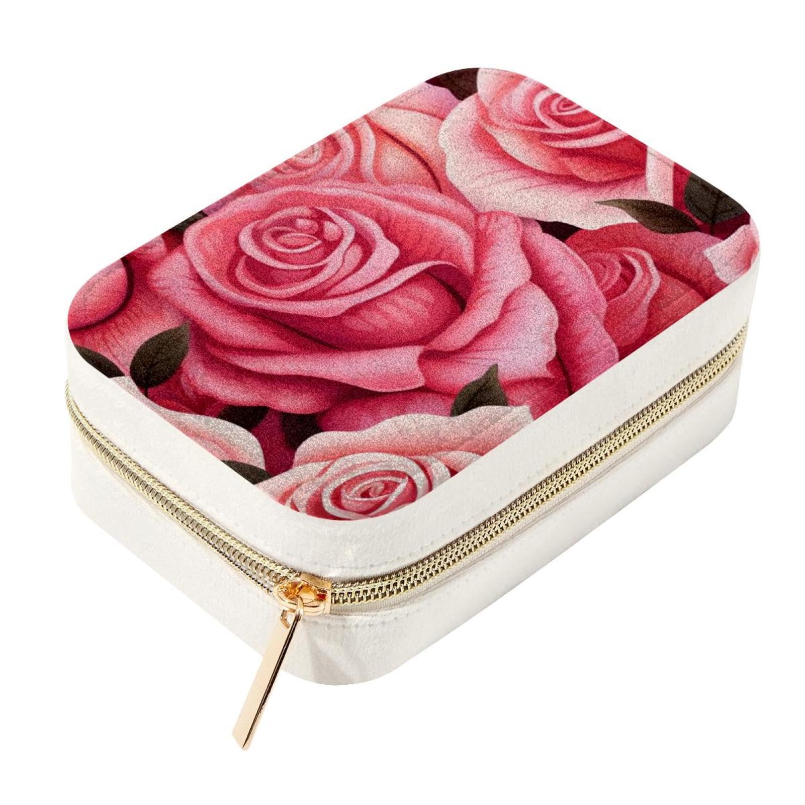 Boîte à bijoux en velours rose, petit organisateur de rangement de voyage pour femmes