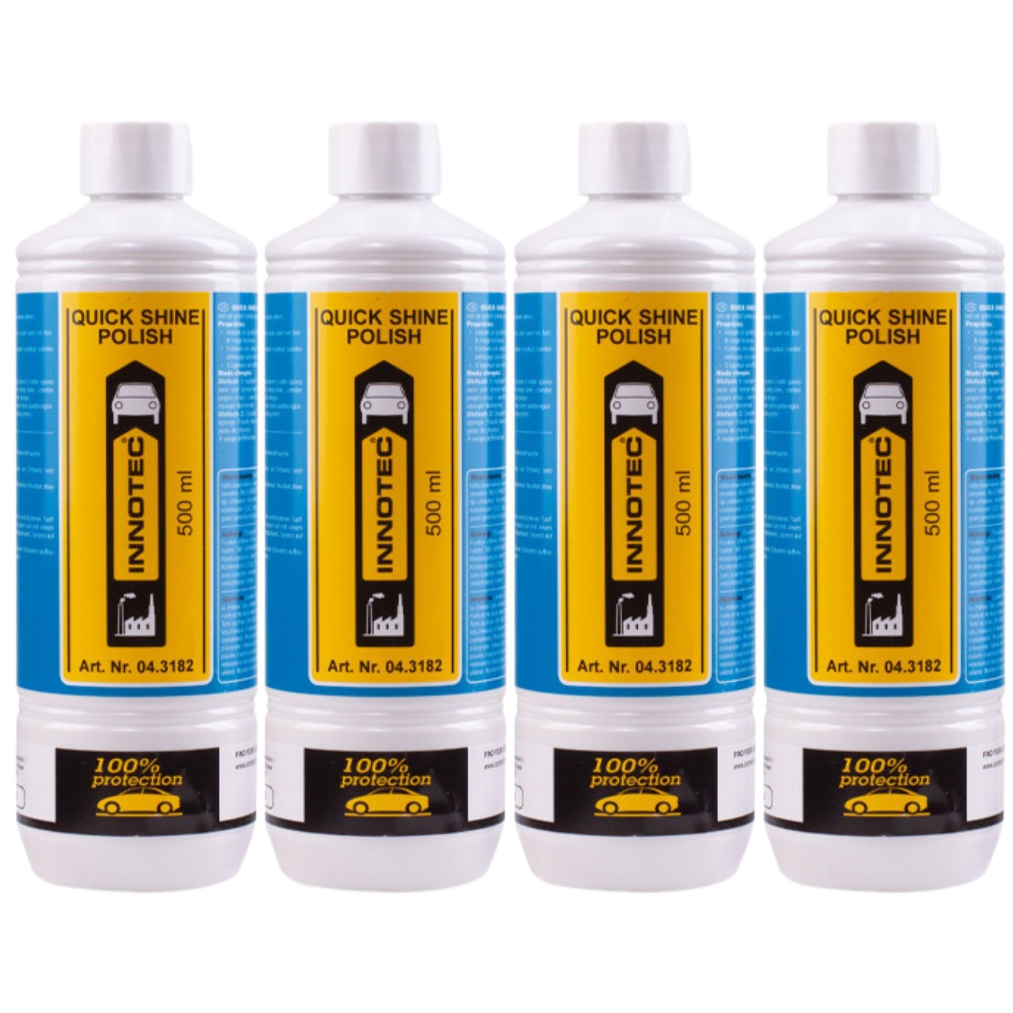 4 Stück INNOTEC Quick Shine Polish 500 ml – Hochglanz-Lackpolitur & Schutz für neuwertige Kfz-Lacke, auch dunkelblau/schwarz – langanhaltender Umweltschutz für Lack, Glas & Kunststoff – Profi-Polish