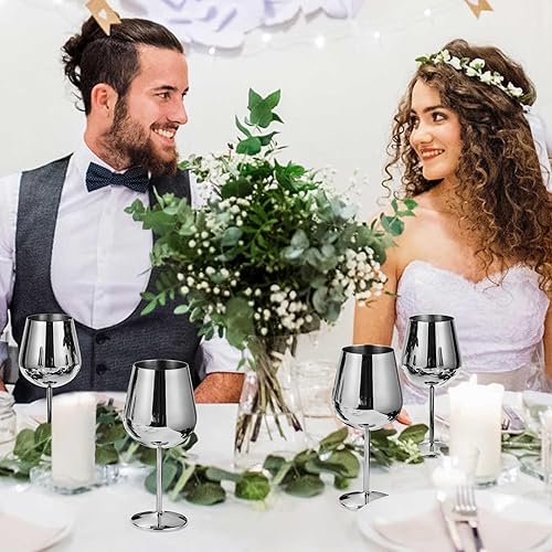 Miniatura 3 de Juego de 4 copas de vino de acero inoxidable, copas de vino de metal de 21 onzas con decantador y tapón, copa de vino de acero inoxidable con tallo