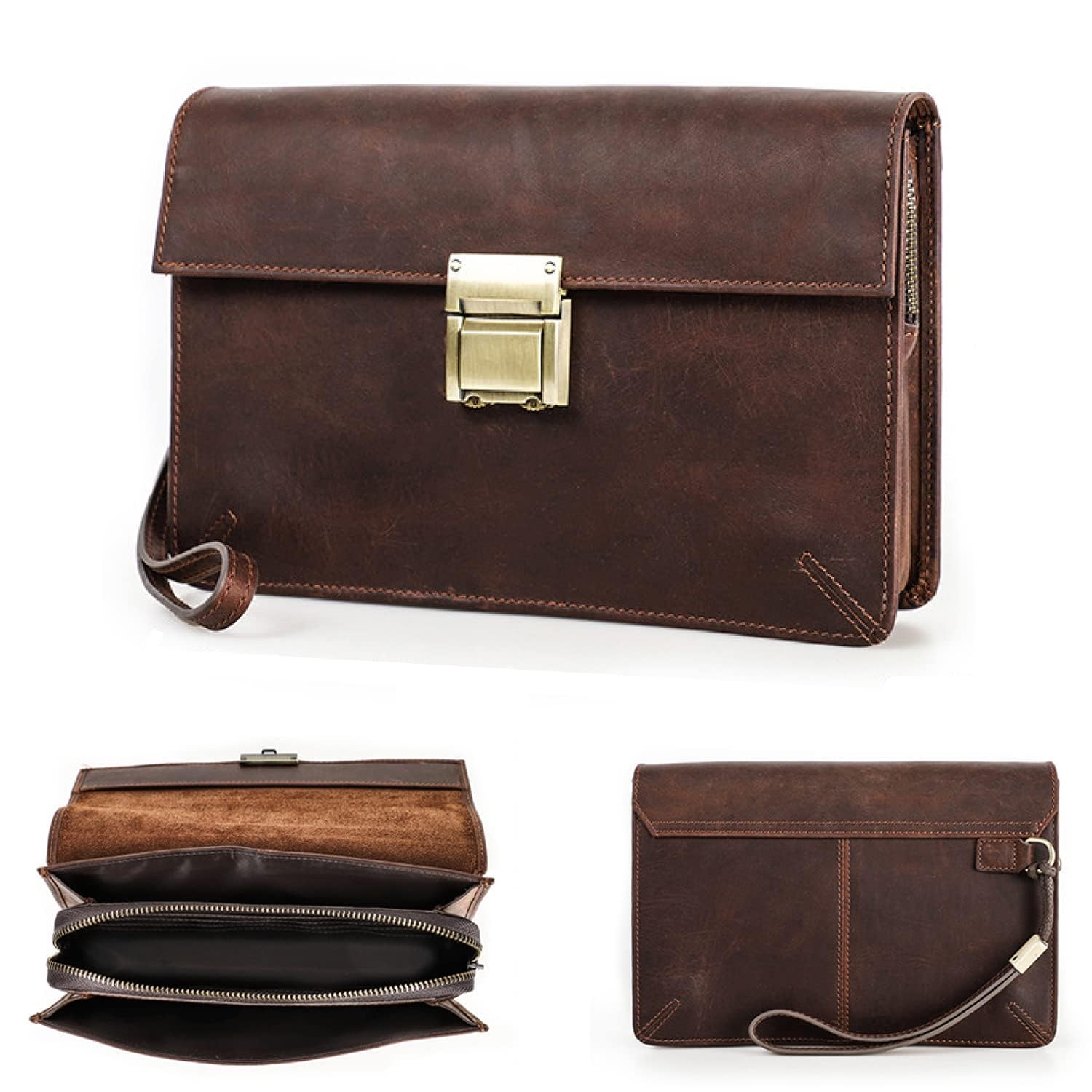 Pochette porta carte d'identità in vera pelle per uomo, portafoglio di grande capacità con serratura a combinazione antifurto