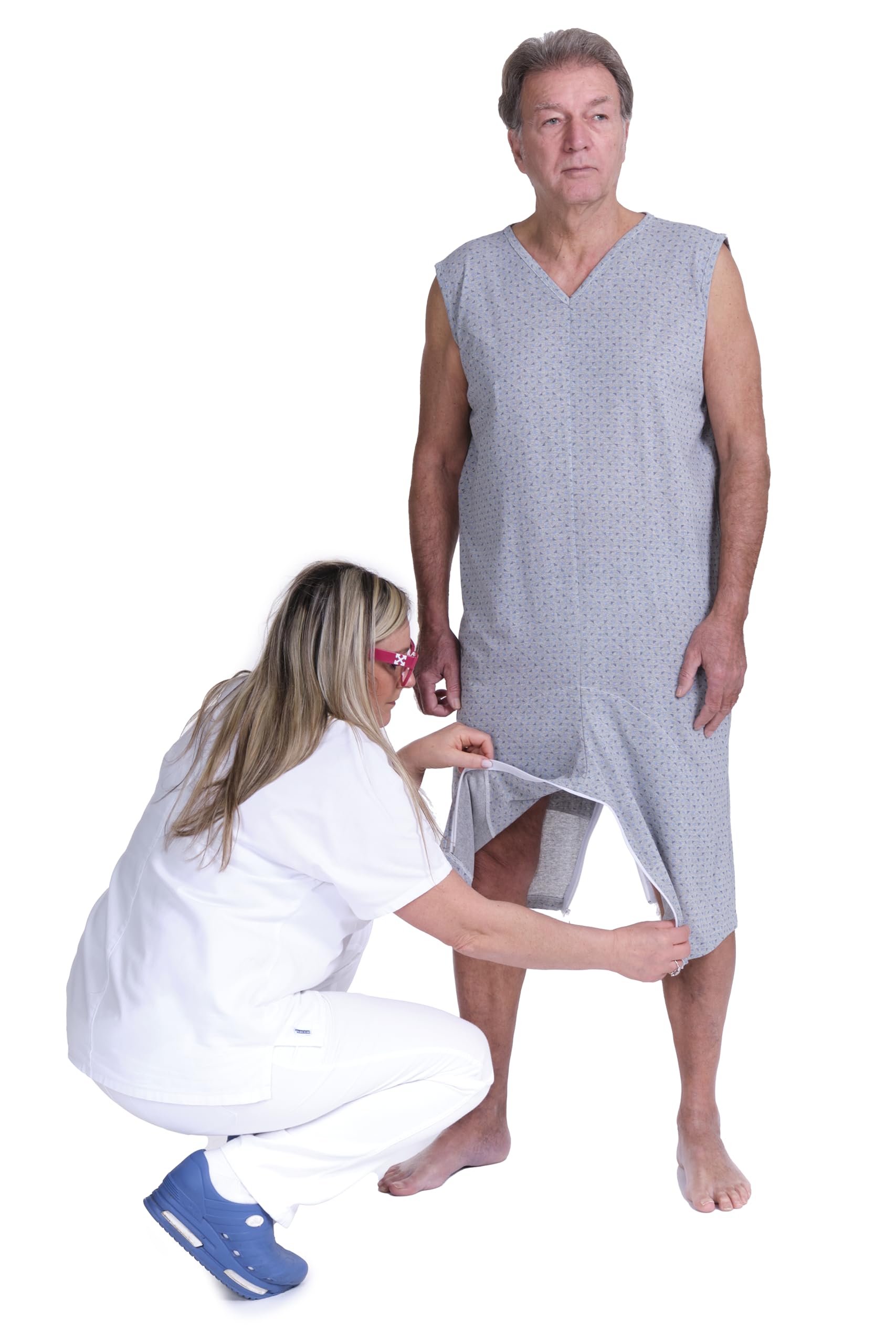 FERRUCCI COMFORT Pijama Tutón Sanitario de Verano Sin Mangas en Algodón - 9008/8 - Apto para Ancianos, Incontinencia, Alzheimer, Pantalón Corto, Fresco, gris, XXL