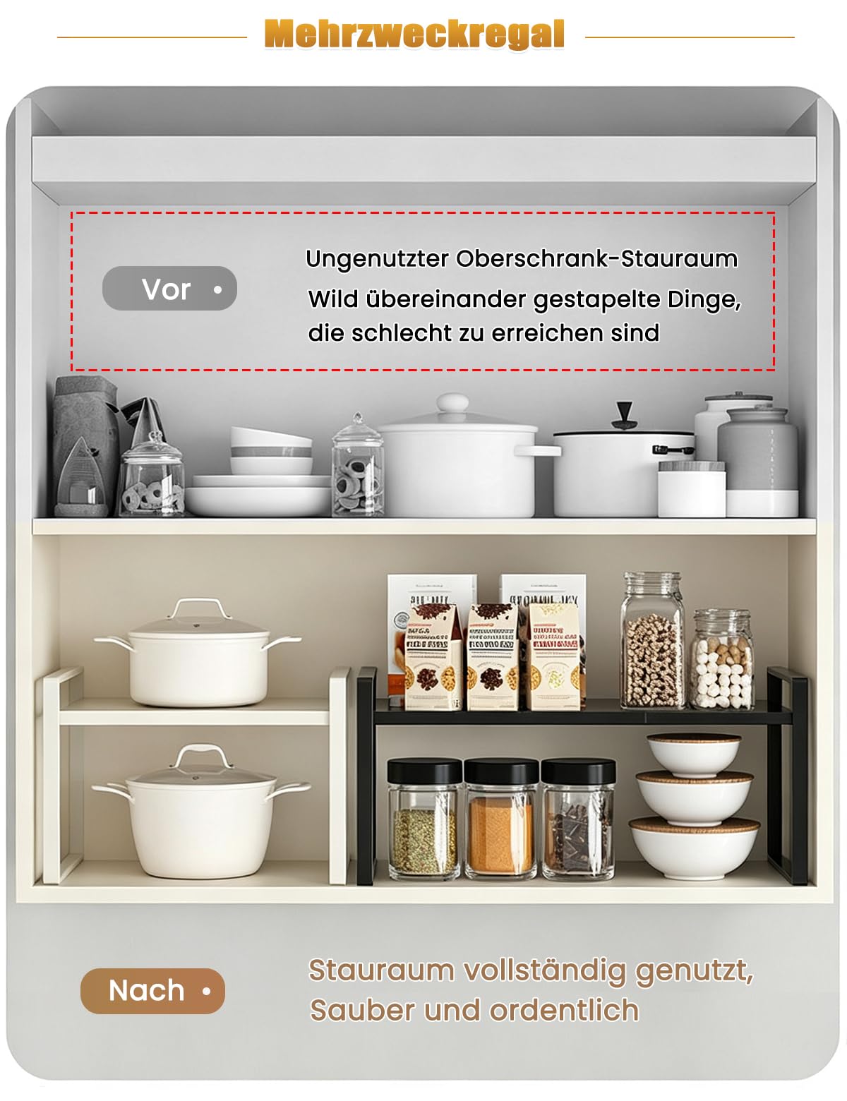 Erweiterbares Schrankregal,36-60cm Küchenregal Arbeitsplatte Organizer, Gewürzregal Küchen Organizer Schrank,Verstellbarer Küchengewürzregal für Küche (Weiß,Breite 21cm)