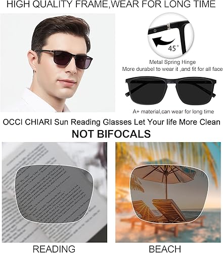 Miniatura 4 de OCCI CHIARI Gafas de sol de lectura para hombre, lentes de sol anchas para lectores 1.0 al aire libre UV400 (1.0 1.25 1.5 1.75 2.0 2.25 2.5 2.75 3.0