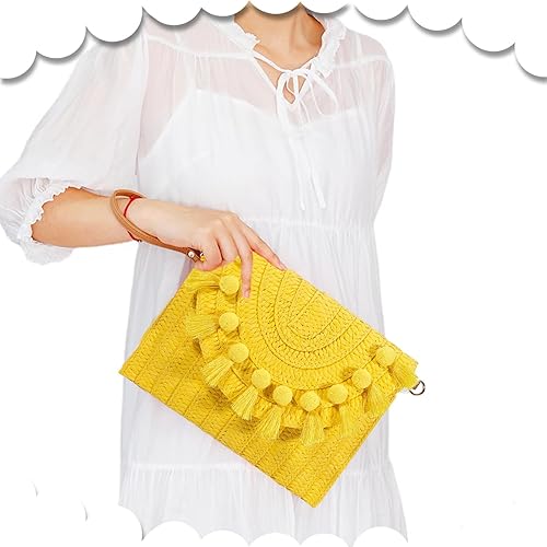 Miniatura 5 de Bolso cruzado de paja para mujer, bolsos de mano, bolsos tejidos bohemios hechos a mano, bolsa de playa de verano con borlas, cartera sobre