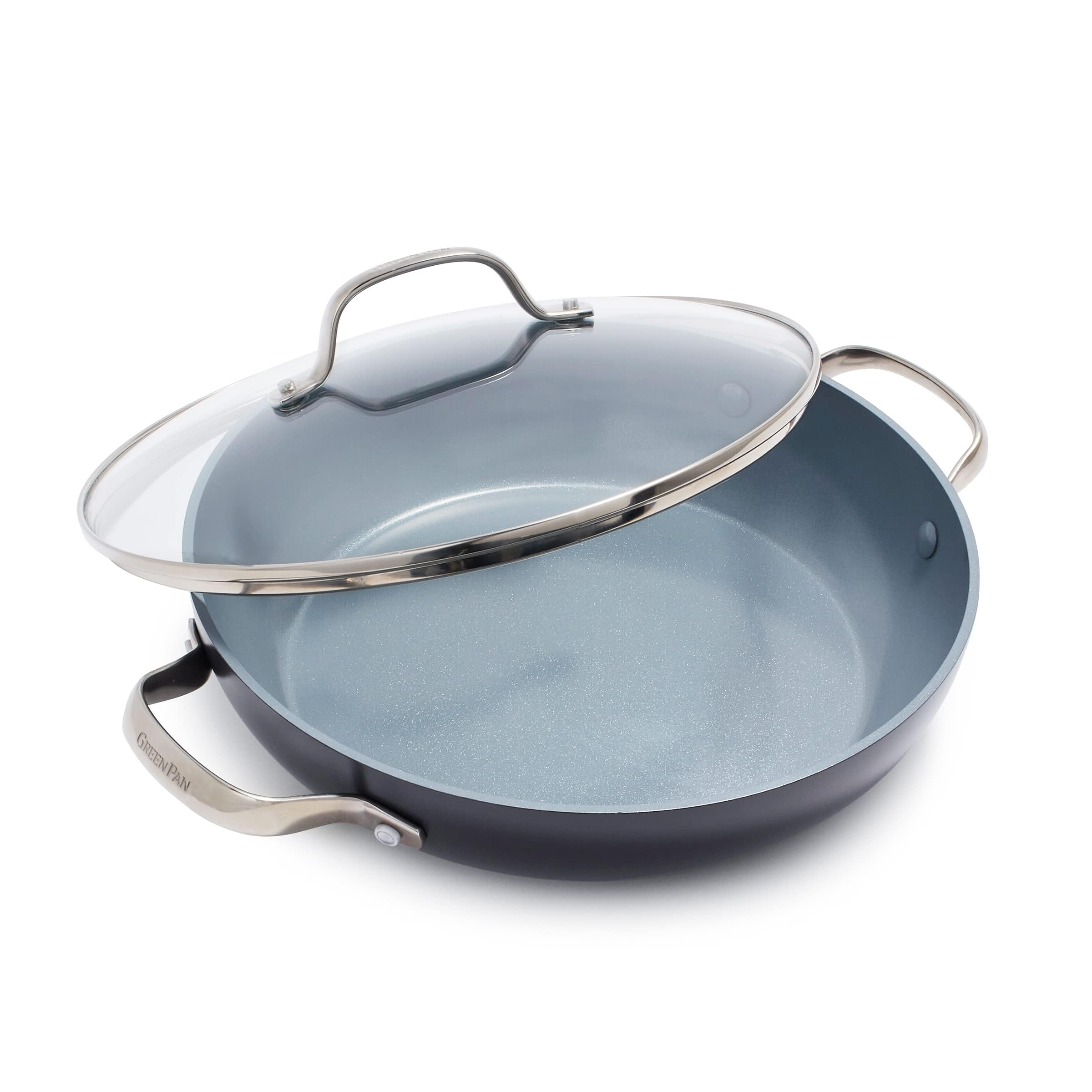 GreenPan Valencia Pro Sartén de 28 cm con Tapa, Cerámica Saludable Anodizada Dura, Sin PFAS, Inducción, Apta para Lavavajillas, Apta para Horno, Gris