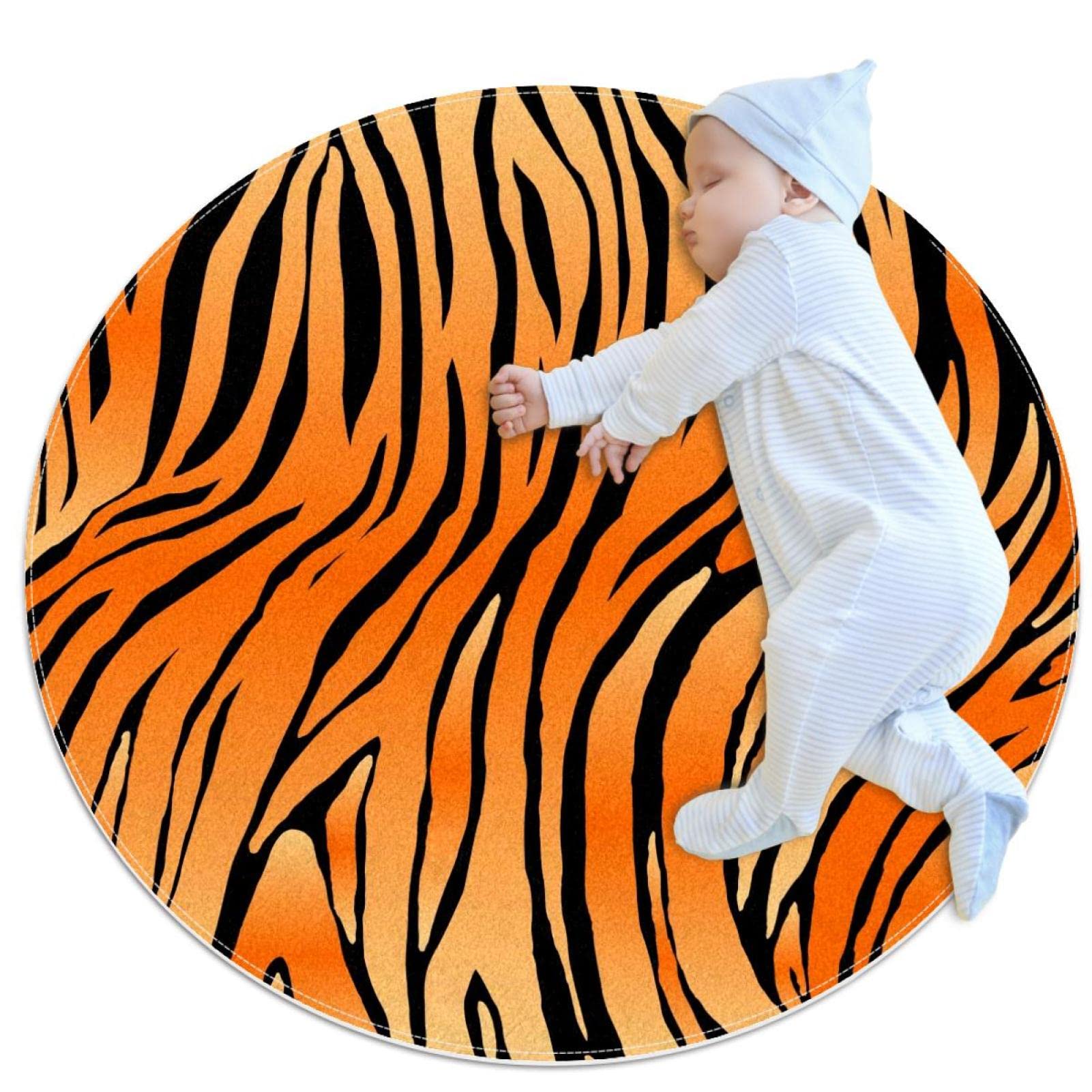 Tapis rond texture peau de tigre JDEZ 100x100cm pour salon