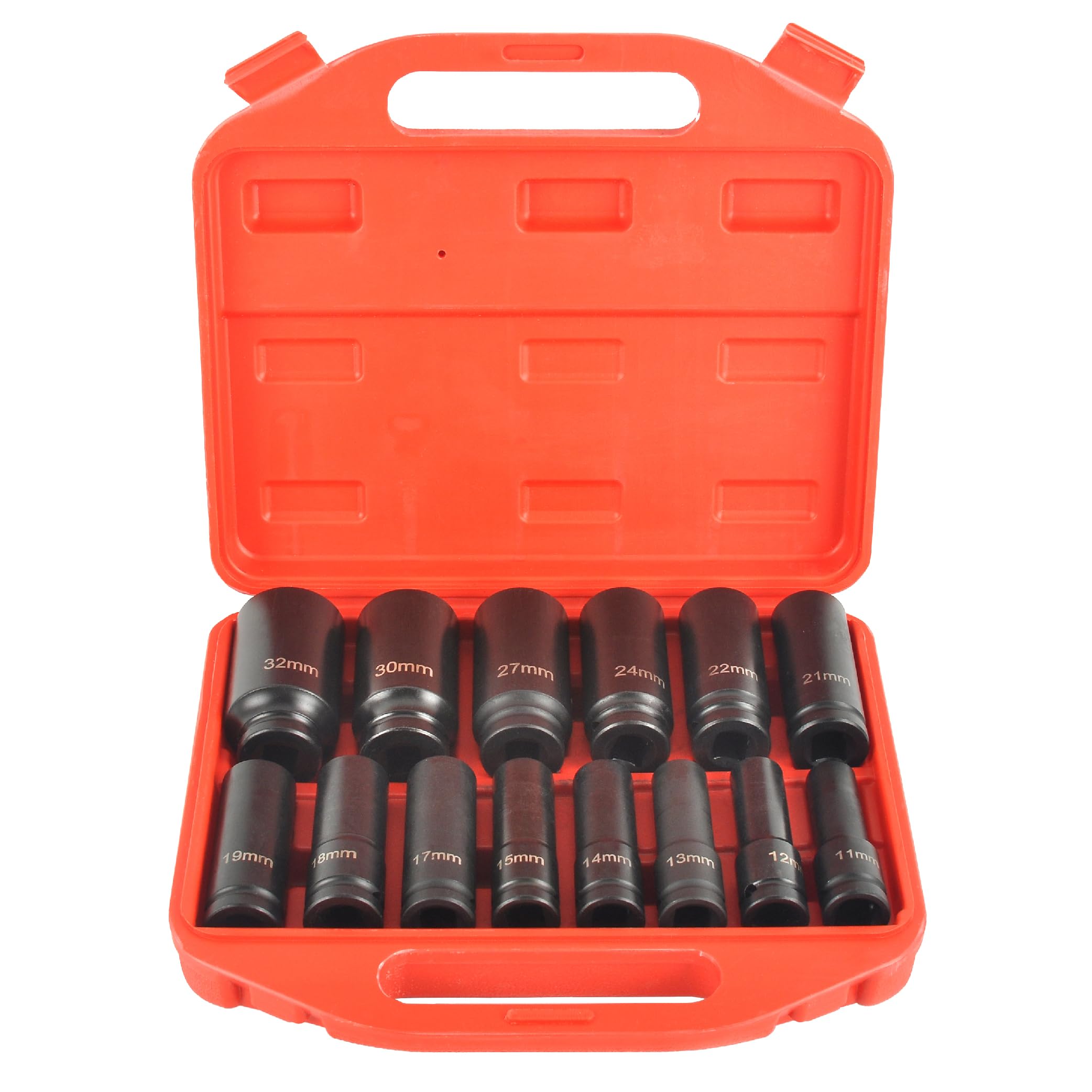 BATONECO02475A 1/2" Drive Deep Impact Socket Set, 14 Piece | 6 Point Metric Sizes (11-32 mm) | Cr-V SteelPC) Socket Set