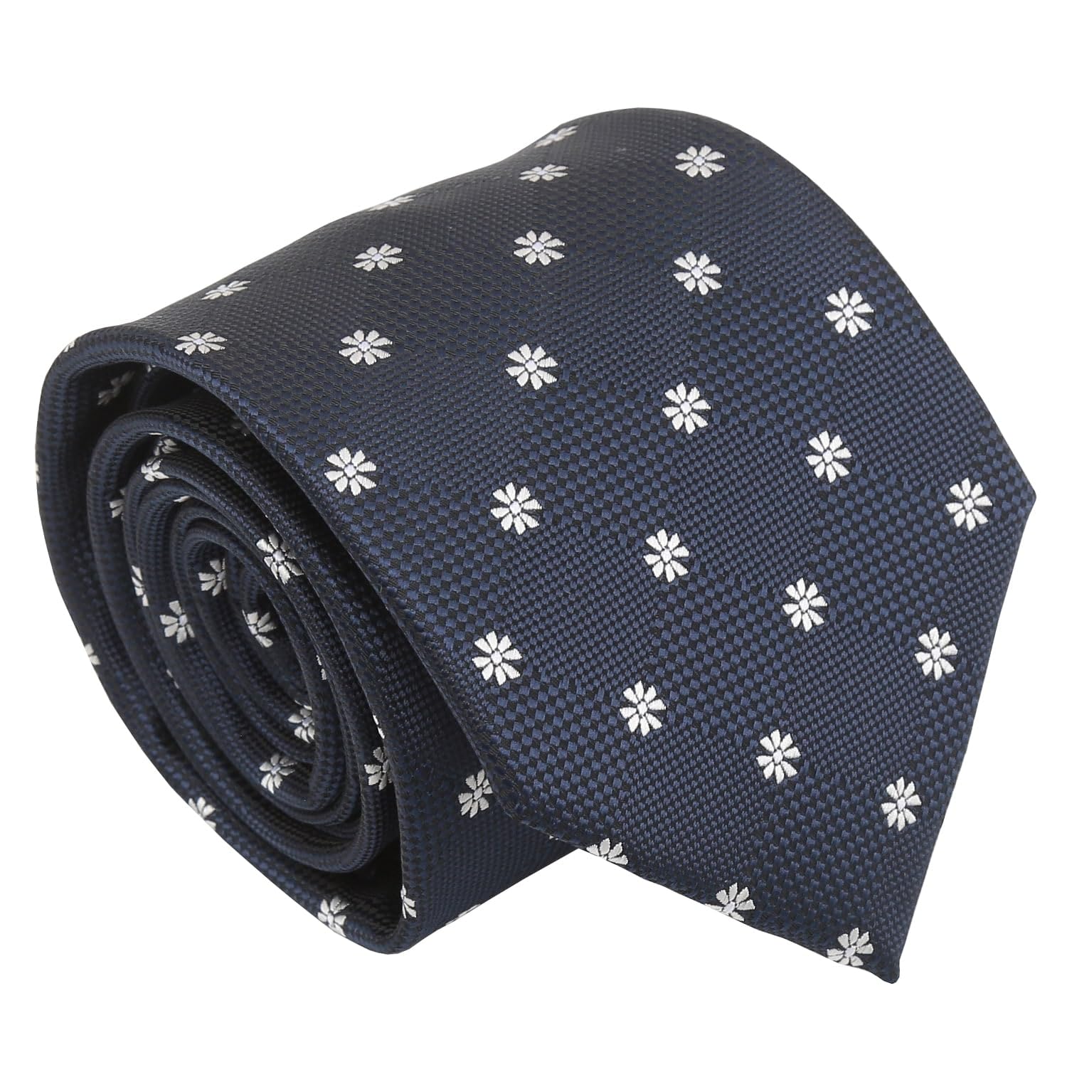 DQT Mens Daisy Floral Jacquard Tie - 8cm Classic Width Necktie - Wedding, Business & Formal - Navy Blue