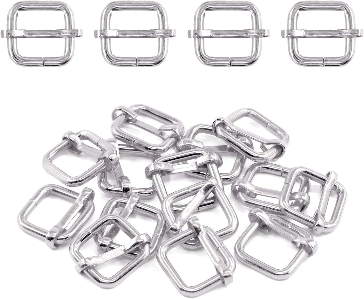 Swpeet 60Pcs 1/2 Inch - 13mm Sliver Metal Rings Metal Rectangle Adjuster Triglides Slides Buckle, Roller Pin Buckles Slider Strap Adjuster Keychains for Belt Bags DIY Accessories (Sliver, 1/2 Inch)