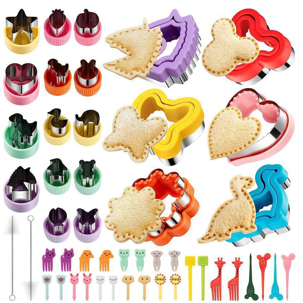 CANDeal Lot De 48 Emporte-pièces Et Scellants Pour Sandwichs, En Acier Inoxydable, Pour Fruits, Légumes, Biscuits, Biscuits, Formes Avec Bâtonnets De Fruits, Moules Incrustables En Forme De Cœur