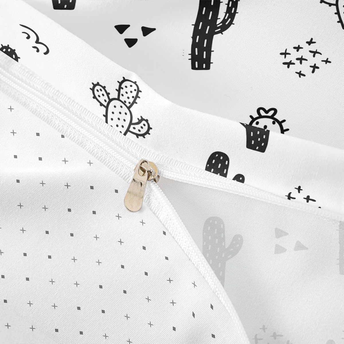 Cactus Duvet Cover Sets Twin Size,Cartoon Desert Plants Comforter Cover 2pcs,Kids Boys Girls Bedroom Decor Black White Bedding Set Abstract Geometric Dot Hand Draw Quilt Cover with 1 Pillowcase