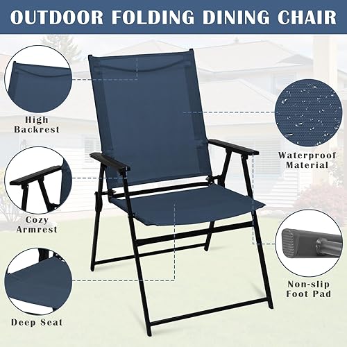 Miniatura 5 de YLGJ&TIDY Juego de 2 sillas plegables para patio, sillas de comedor al aire libre portátiles con reposabrazos, asiento de patio al aire libre,