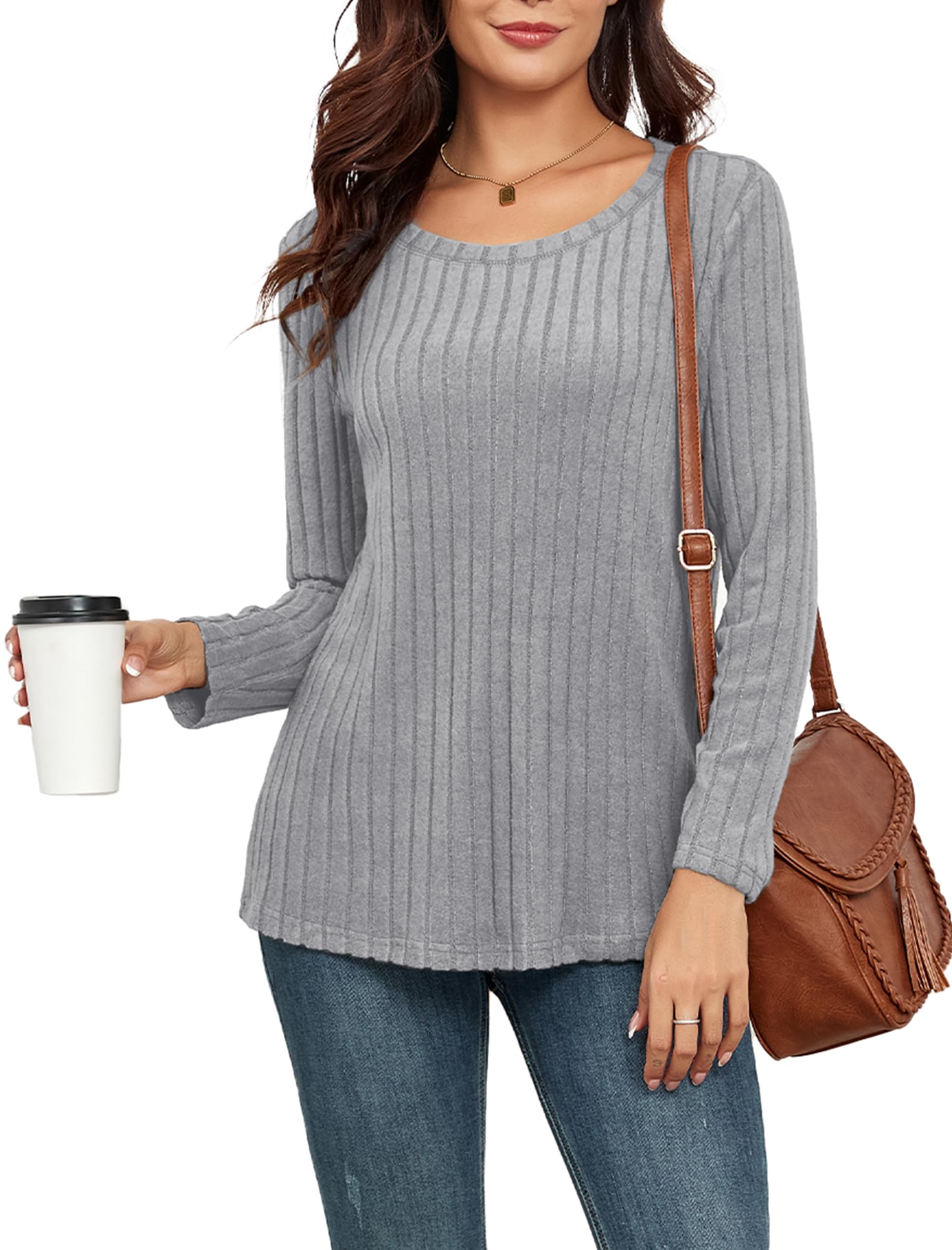 YGJIEGENG Women's Long Sleeve Tops Crew Neck Loose Fit Casual Tunic Lightweight Fall Shirts Soft Pullover Tunic