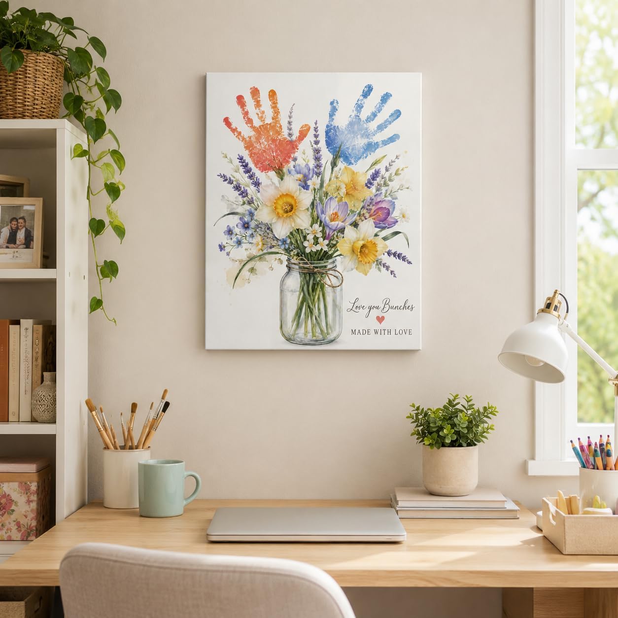 Handprint Floral Canvas Wall Art Framed Home Gift Home Decor 16x24 Inch image 5