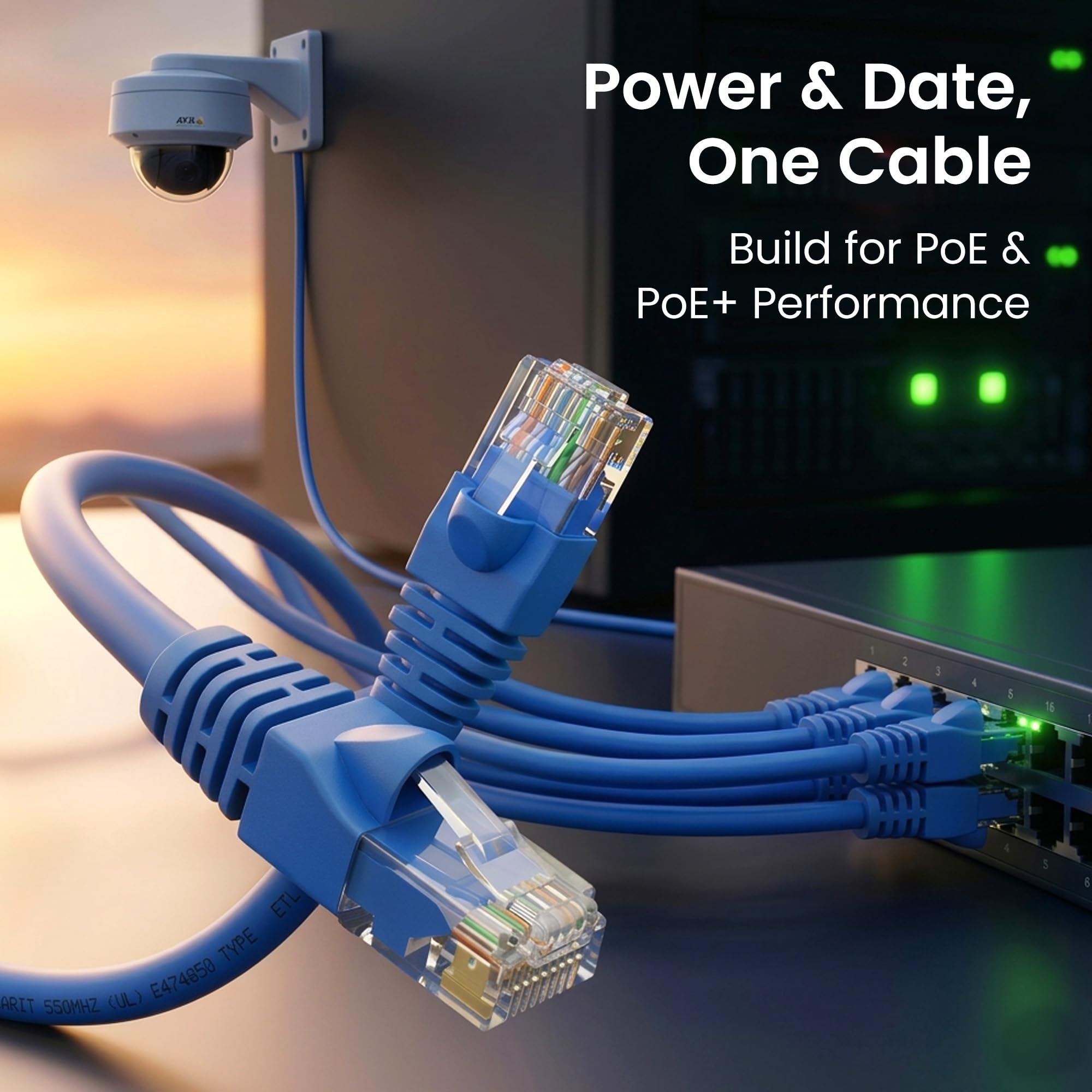 Gearit 100-Pack, Cat 6 Câble Ethernet Cat6 Snagless Patch 0,3 m – Snagless RJ45 Ordinateur réseau LAN Cord, Bleu – Compatible avec 5 Ports commutateur PoE 5port Gigabit 25 Feet (24-Pack) Bleu