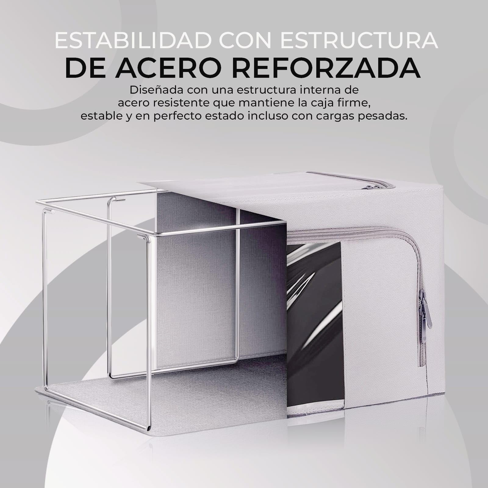 Cajas de Almacenamiento con Cremallera y Ventana Pack 3 Unidades Impermeable Metálica Plegables Gris claro 24L