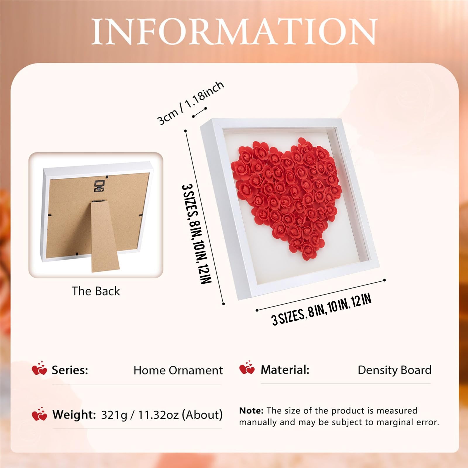 Customized Gifts for Mom Grandma Rose Heart Shadow Box Frames,Custom Name Wooden Frames for Mother’s Day,Grandma’s Day,Birthday (Design-01)