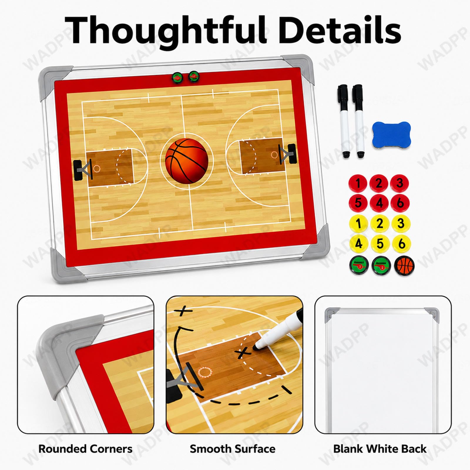 Pizarra Táctica de Baloncesto Magnética, Cancha y Reverso Borrable