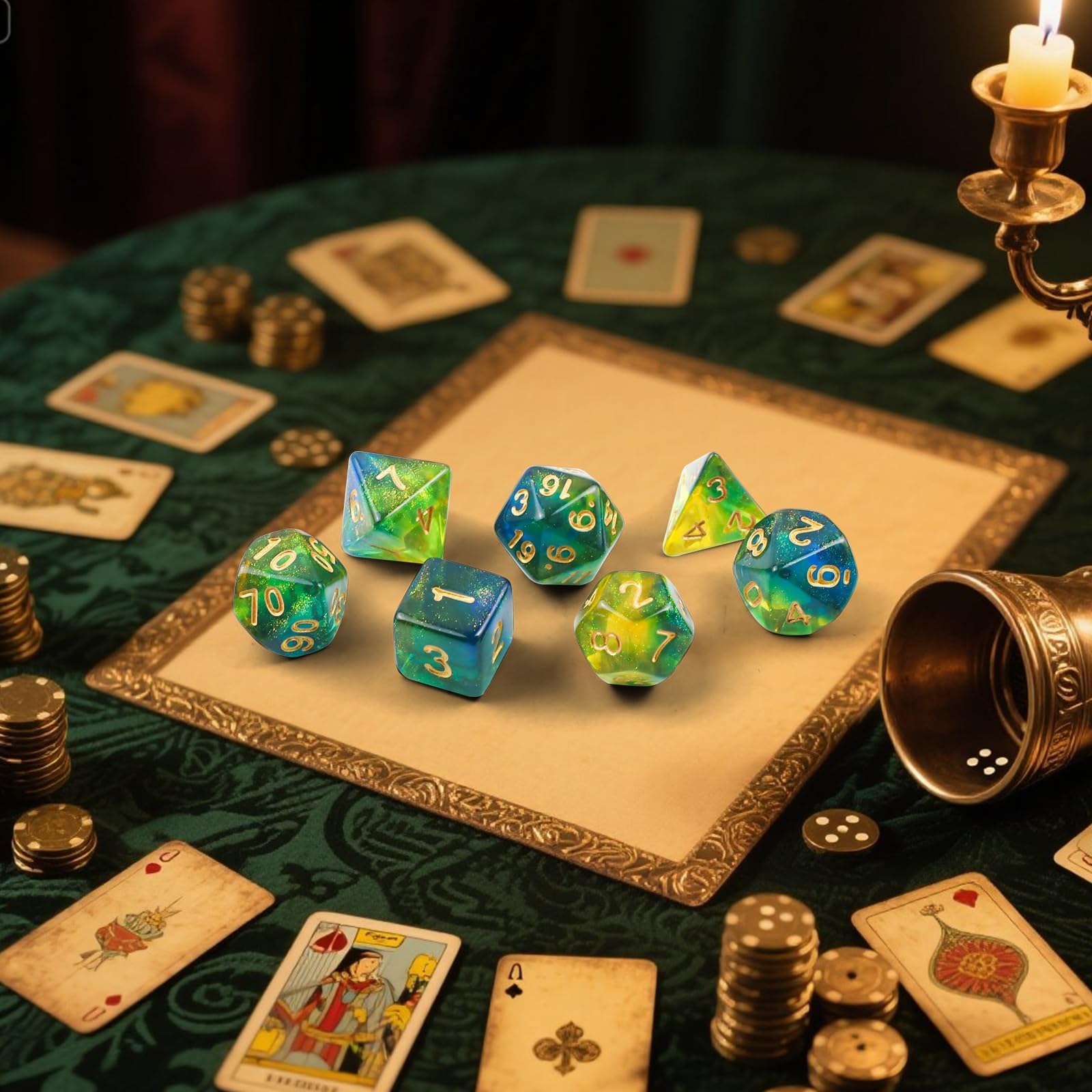 Zestaw wielościennych kostek, 7 sztuk DND Dice, zestaw błyszczących kostek, do lochów i smoków, MTG, kostki RPG, gry stołowe D&D D20 D12 D10 D8 D6 D4