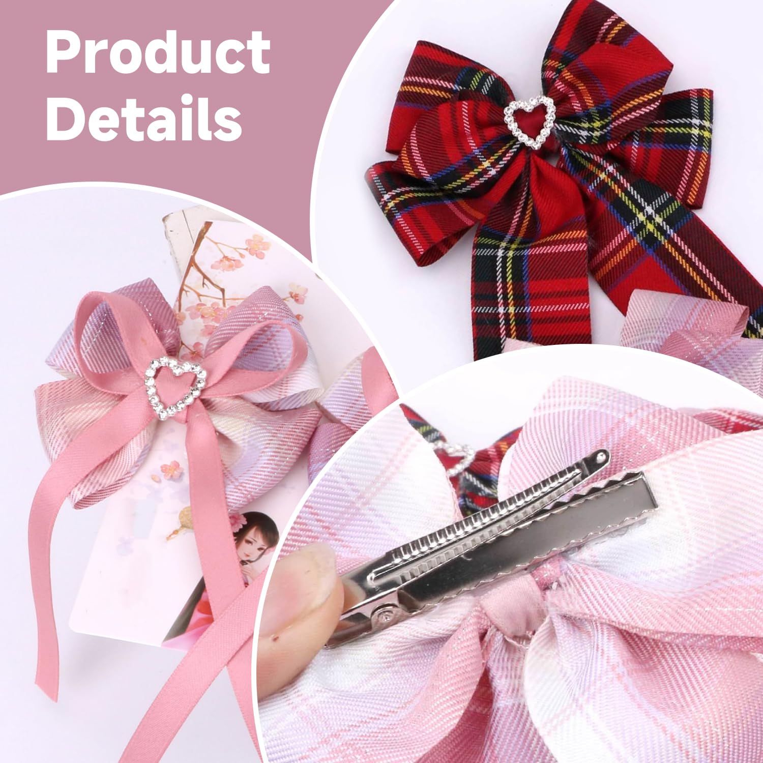 2 Pieces Of Bow Hairpins And 2 works Of Butterfly Ribbon Heart-Shaped Hairpins, Ele Hairpins, Cute Hairpins, Hair Accessories - Image 3