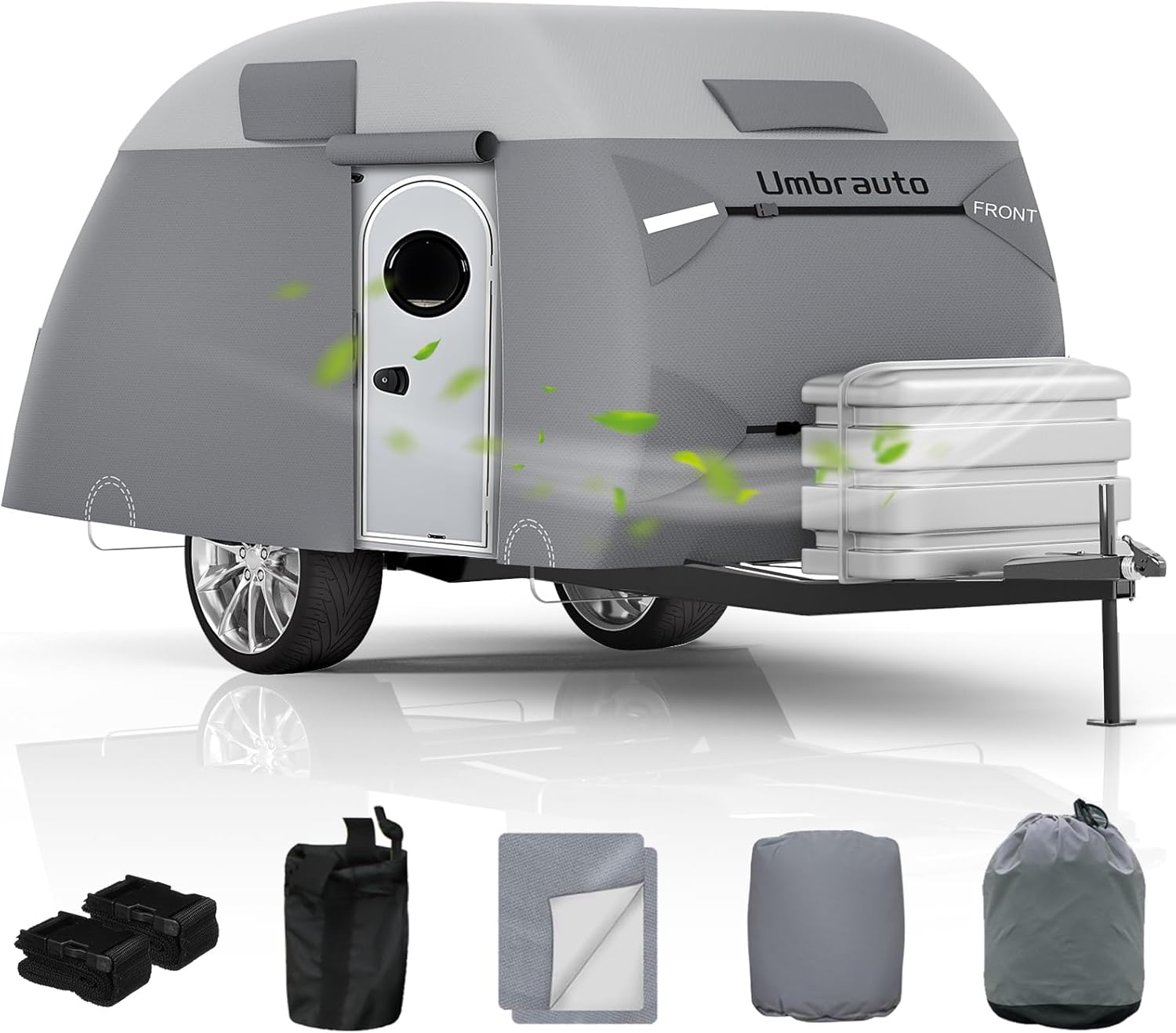 Umbrauto Teardrop Travel Trailer Cover Fits 10'-12' Trailers, 7 Layers Top Heavy Duty Waterproof Camper Cover with Windproof Strap for R-Pod Trailers, Clamshell Trailers Teardrop RV Cover Fits 10-12FT
