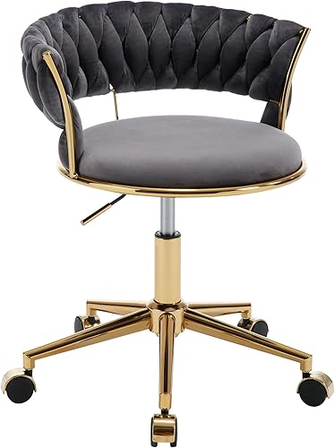 Miniatura 1 de GOOLON Silla de escritorio de terciopelo, moderna silla de oficina con ruedas, sillón giratorio para el hogar con respaldo tejido, asiento cómodo de