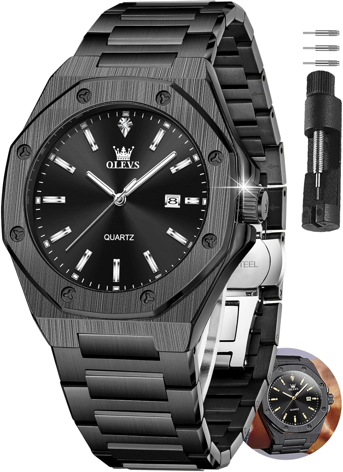 OLEVS Watches for Men Dress Stainless Steel Big face Waterproof Luxury Men’s Wrist Watch with Date Casual Blue/Black/Gold/Silver Reloj para Hombre