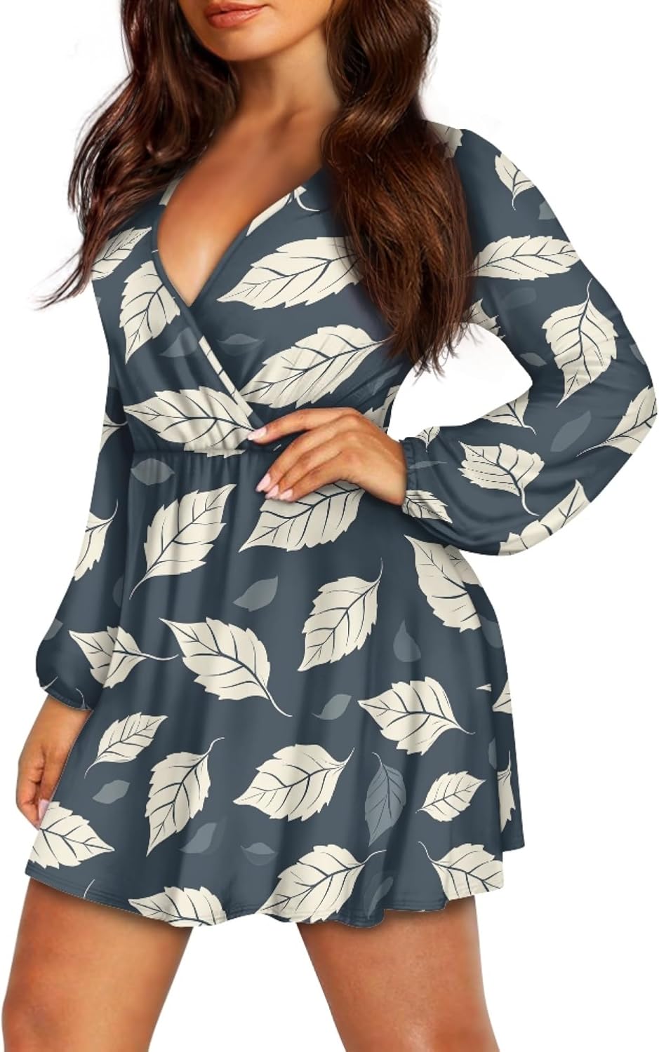 Easter Dress for Women Lantern Sleeve Floral 2025 Fashion Empire Waist V Neck A Line Holiday Party Mini Dress - Image 2