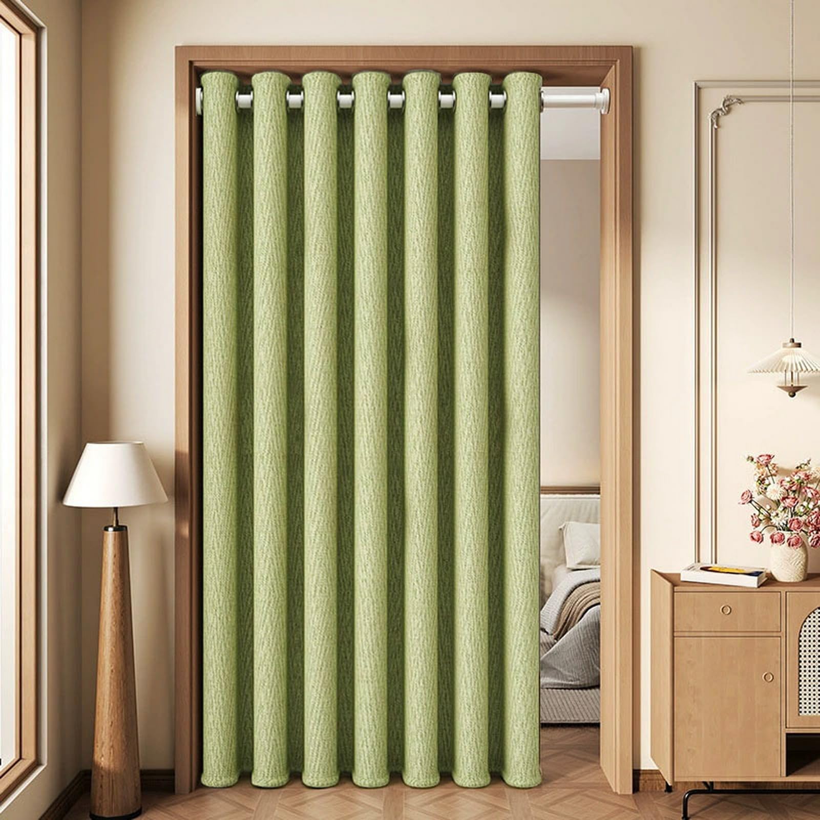 Rideau coupe-vent pour terrasse et salon au tombé lourd vert