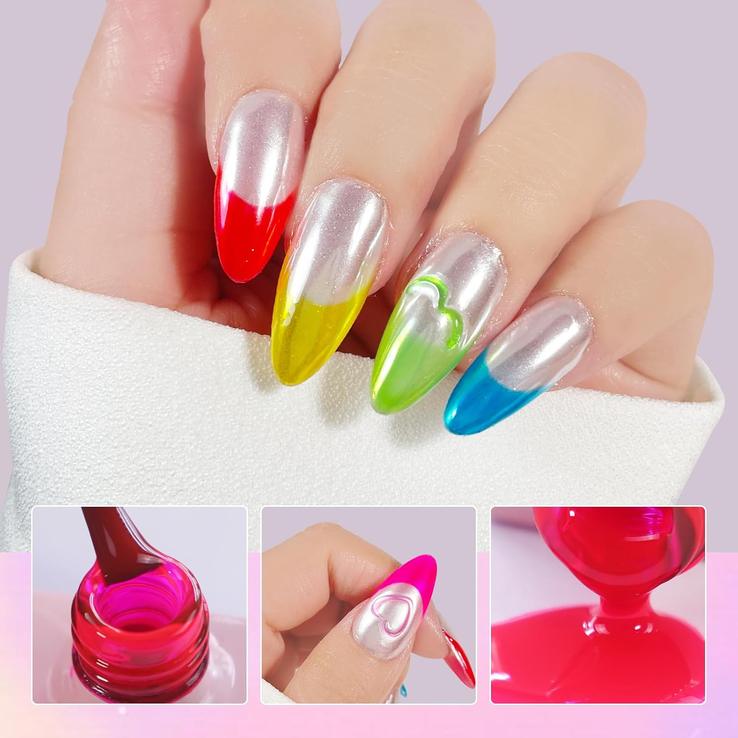 VARNAIL Rainbow Candy Jelly Gel Nail Polish Kit 6 Colors & Gift Base Top Coat, Translucent Rainbow Sheer Gel Polish Kit, Soak off UV Light Gel Nail Polish