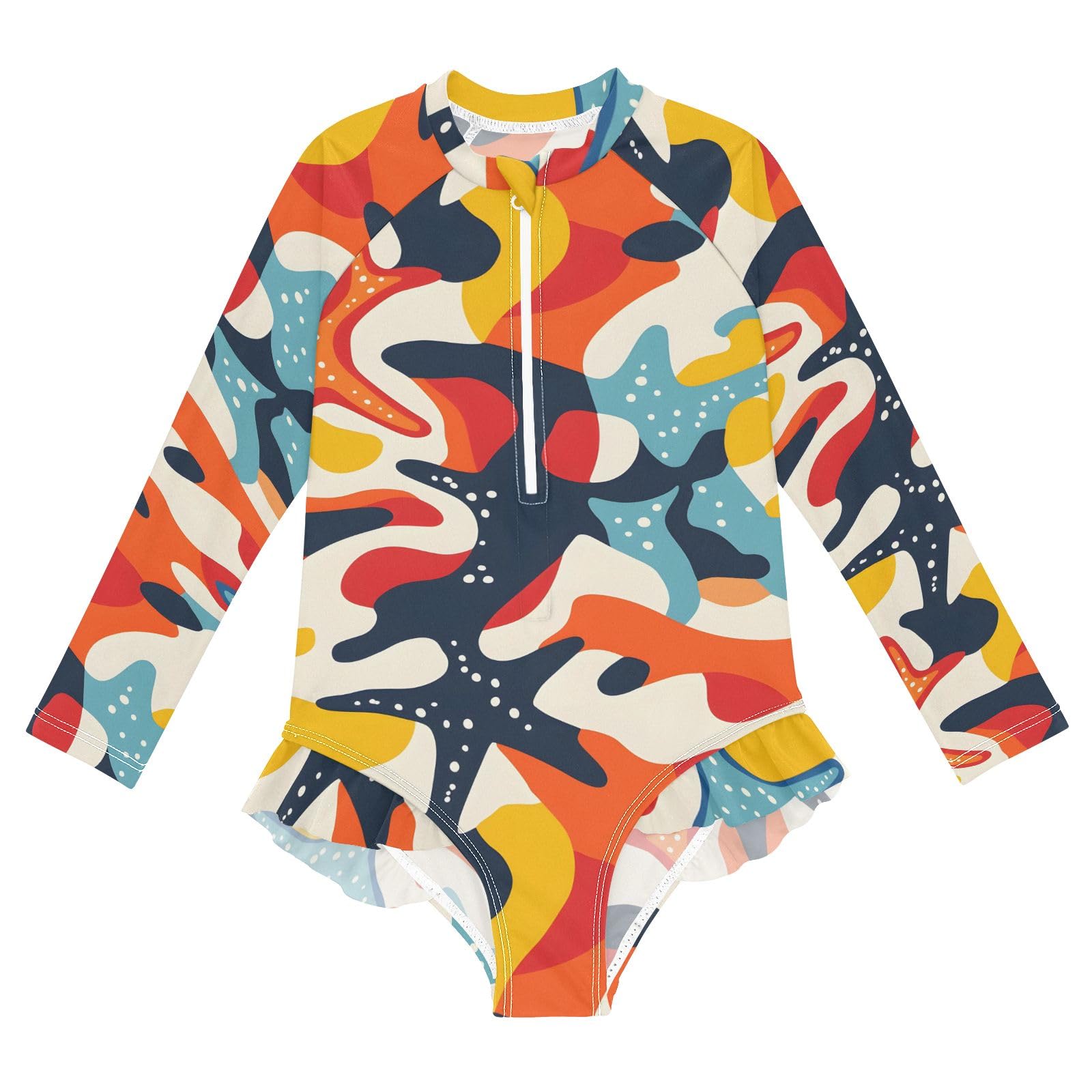 ALAZA Toddler Swimsuit Girl Bathing Suit Swimwear Rash Guard Camouflage Starfish Long Sleeve 3T