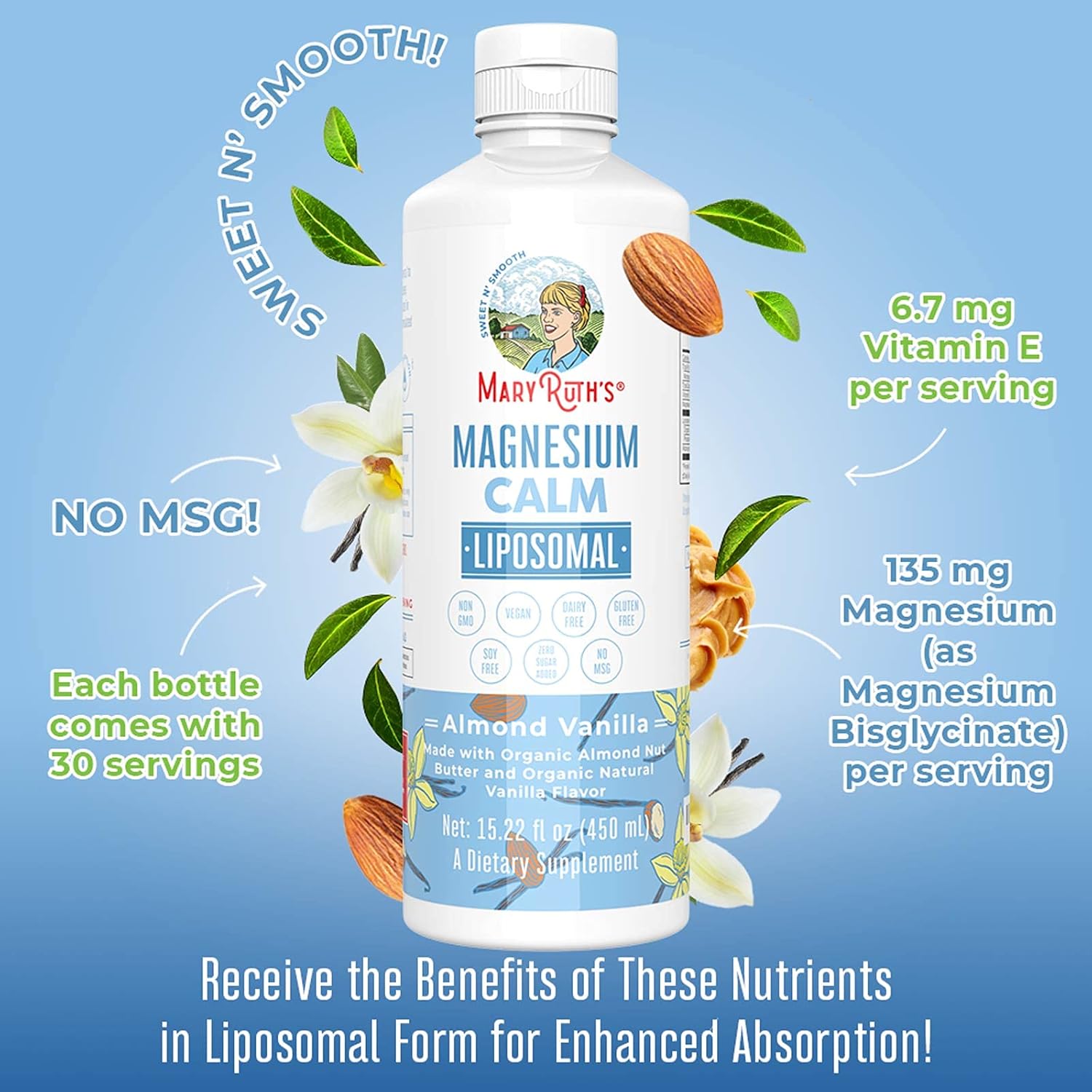 Magnesium Bisglycinate by MaryRuth's | 1 Month Supply | No Sugar Added | Magnesium Supplement | Calm Magnesium Liquid for Adults | Bone, Nerve, Gut Health | Vegan | Non-GMO | Gluten Free | 15.22 Fl Oz : Health & Household