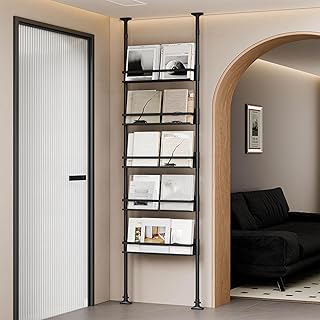 5 Tier Adjustable Height Bookshelf Floor to Ceiling Picture Book Storage...