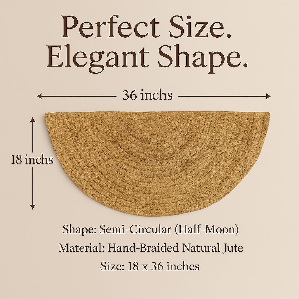 Handwoven Jute Half-Moon Rug – Natural Braided Semi-Circle Entryway Mat | Eco-Friendly Door Rug for Indoor Use, Boho Rustic Decor – 100% Natural Fiber, Durable & Stylish (18x36 inch)