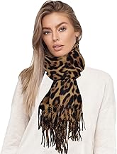 Glamexx24 Women's XXL Scarf Cuddly Warm Leopard Pattern 3 Coloured Fringe Poncho Scarf Oversized Blanket Scarf