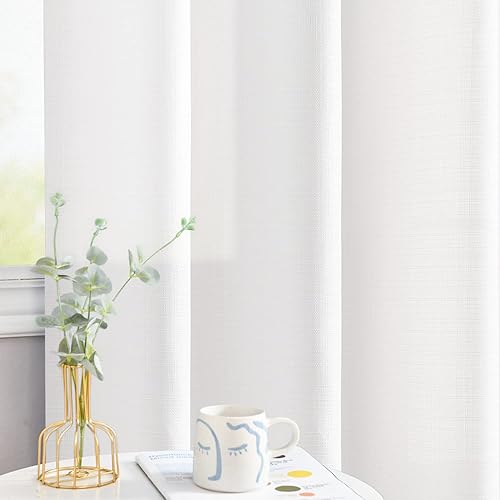 Miniatura 4 de jinchan Cortinas blancas para sala de estar, cortinas texturizadas de lino de 90 pulgadas de largo, cortinas de campo para dormitorio, cortinas con