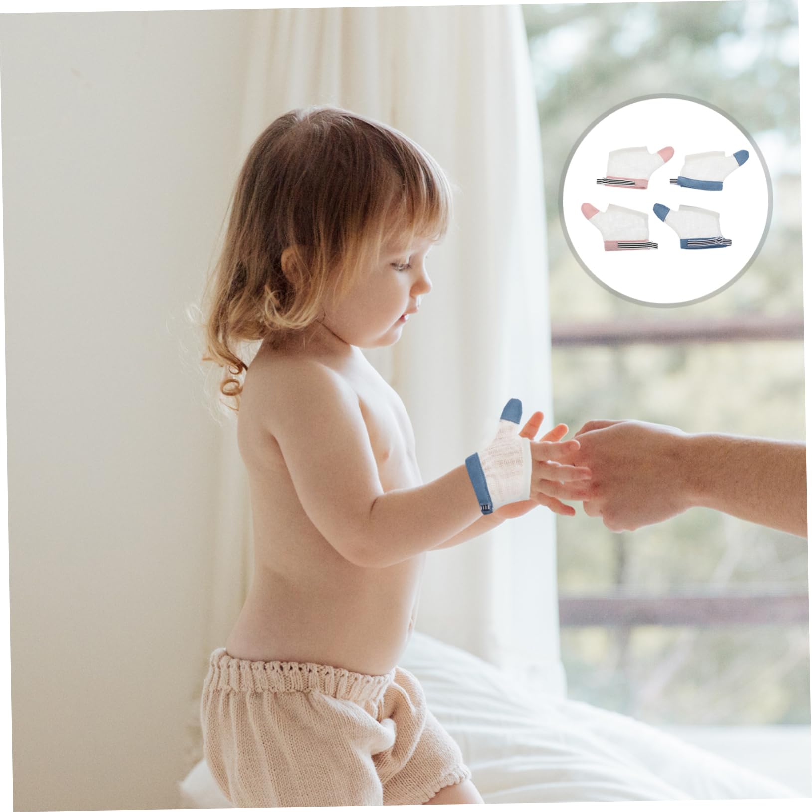 Guanti Antisucchiamento Dito per Bebè, 2 Paia in Nailon Bianco | Riutilizzabili e Resistenti All’usura, Taglie 6-10kg, 9-15kg e 15-22, 5kg