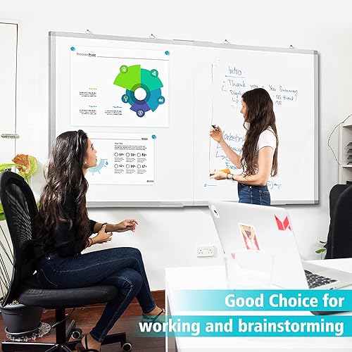 Miniatura 3 de Maxtek - Pizarra blanca magnética grande de 60 x 40 pulgadas, pizarra blanca plegable y móvil, altura ajustable, 48 x 36 pulgadas, soporte magnético