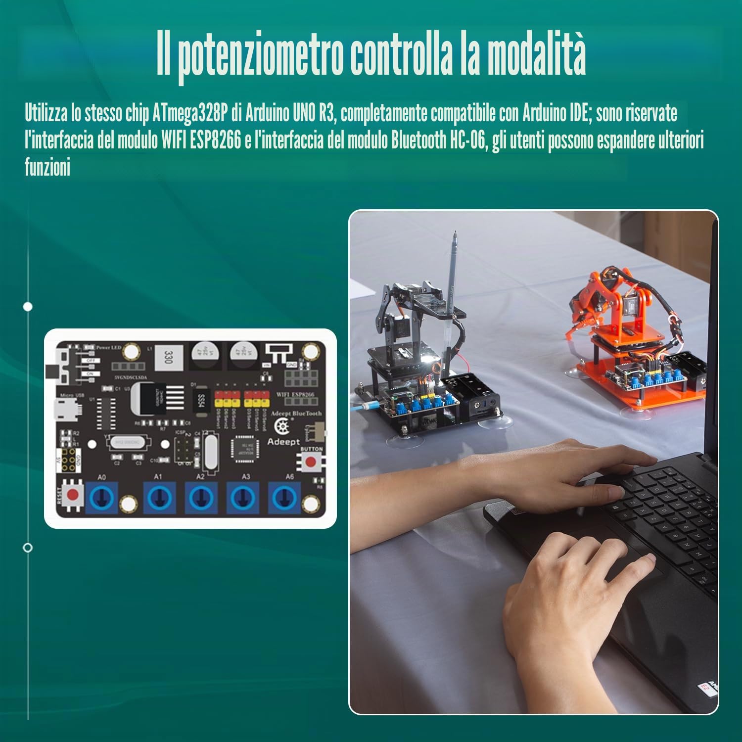 Adeept 5-DOF Robot Giocattoli 5Axis Braccio Robotico Compatibile con Arduino IDE Programmabile DIY Codifica Stem Kit con Display OLED Codice e PDF Robot per Adulti Bambini Regali - Blu
